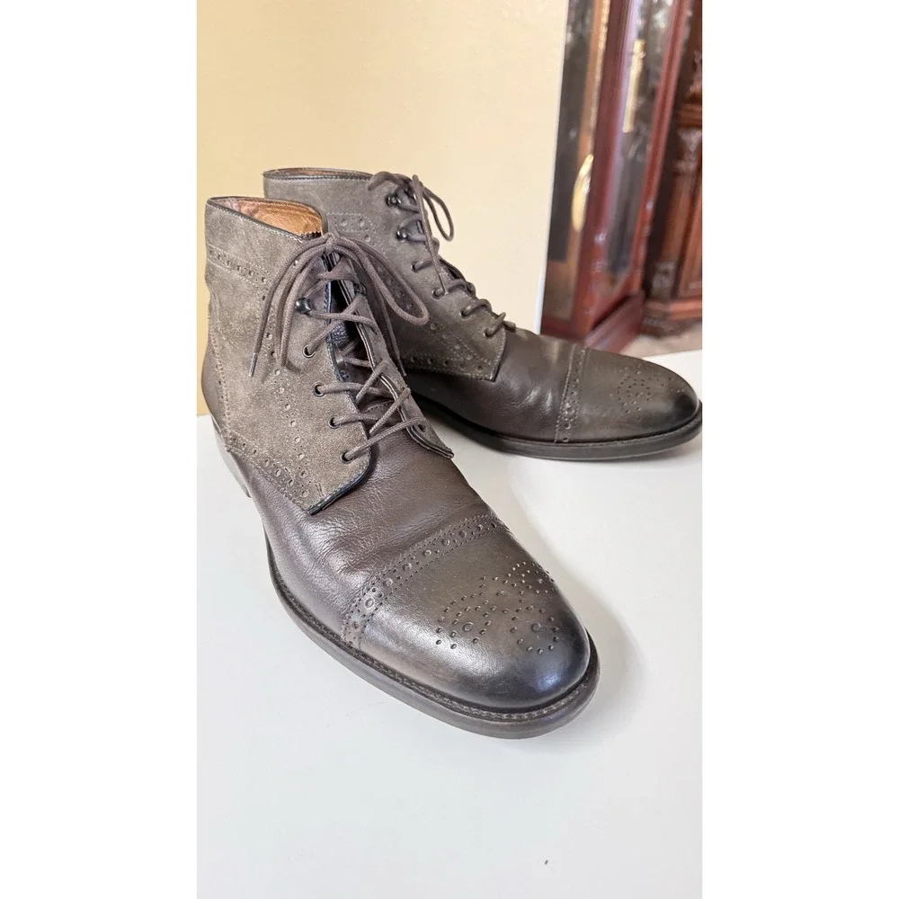 Merrell Mens Leather Cap Toe Ankle Boots Brown Lace‎ Up Air Cushion Size 12